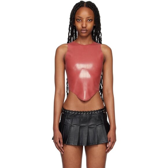 Miaou Jinx Top in Strawberry Large New Womens Faux Leather Vegan Cropped Tank - Picture 14 of 15